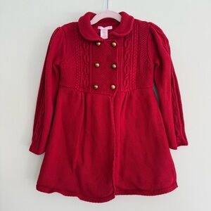 🌹Janie and Jack Red Cable Knit Button Front Collar Sweater Overcoat Dress